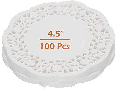 100 centrini di carta in pizzo, colore bianco, rotondi, in pizzo, per torte, sottobicchieri, per matrimoni, feste di compleanno, decorazione da tavola da 4,5
