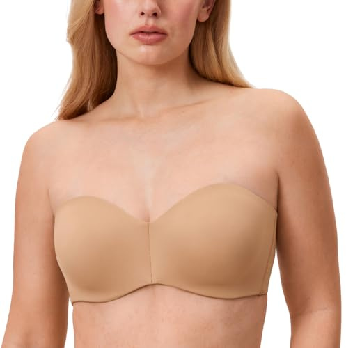 DELIMIRA Sujetador sin Tirantes sin Relleno Invisible Apoyo Talla Grande Reductor con Aros Antideslizante Natural 95G