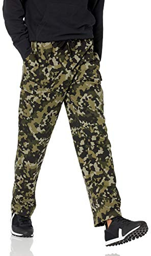 Amazon Essentials Pantalón Deportivo de Forro Polar Tipo Cargo para Hombre, Camuflaje geográfico Oliva, Talla M