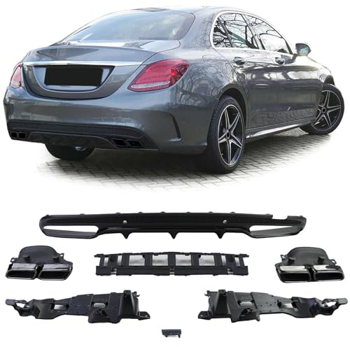 Sport Heckdiffusor mit Endrohren Schwarz für Mercedes C W205 Limousine 13-18