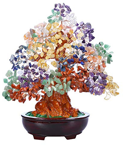 JSDDE Feng Shui Baum Dekoration Lebensbaum Geldbaum mit Harz Blumentopf Reiki Heilstein Glücksbringer Baum Trommelsteine Wire Wrap Glückbaum Hause Wohnung Tisch Büro Deko