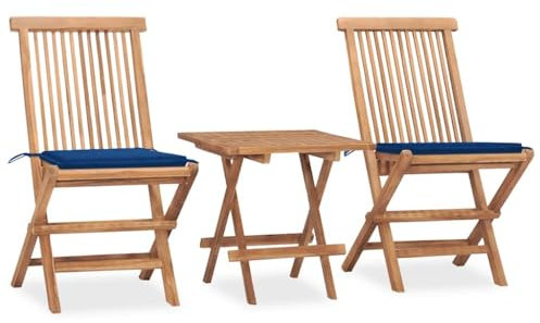 vidaXL Teak Massiv Gartenmöbel 3-TLG. mit Kissen Klappbar Balkonset Tisch Stühle Bistroset Balkonmöbel Gartengarnitur Gartenset Sitzgruppe
