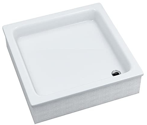 Sellon24® Duschwanne aus Sanitäracryl mit Träger Weiß Stabil Hochglanz Kompaktes Set Styroporträger Duschtasse Acryl-Wanne Quadratisch Befliesbar Tief (90x90x26)
