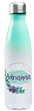 GRAZDesign Thermosflasche 500ml mit Namen personalisiert aus Edelstahl, Mint Weiß Flasche, Trinkflasche für Frauen, Mädchen Motiv Traumfänger Eukalyptus Blume