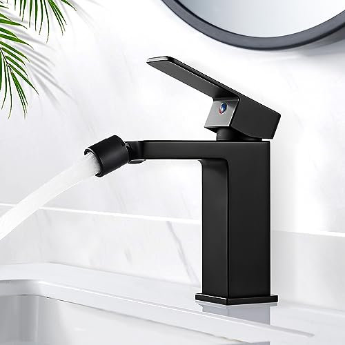 kisimixer Rubinetto Bidet Nero, Miscelatore Monocomando per Bidet in ottone, Rubinetto Bagno Lavabo con Bocca Girevole Staccabile, Acqua Calda e Fredda a Disposizione (G3/8 Pollici)