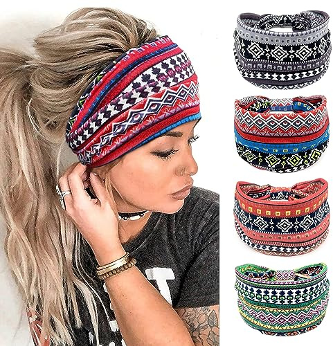 Kavya Hårband Kvinna Headband Sommar Pannband Dam Boho Wide Hair Band Women Flickor Head Band Yoga Hair Scarf Hårsmycke 4 st (Retro)