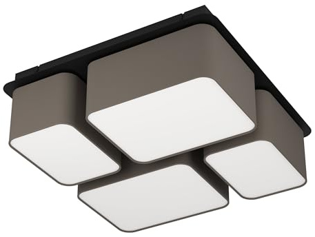 EGLO Deckenlampe Mordazo, 4-flammige Deckenleuchte Stoff | Wohnzimmerlampe Decke aus Textil in anthrazit-braun und Metall in schwarz, indirekte Deckenbeleuchtung, E27 Fassung