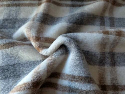 Mantelflausch, Wollstoff, großes Karo, Beige Rosa Grau als Meterware, 50 cm