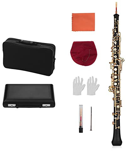 Oboe Professionelle Oboen-C-Taste, Halbautomatischer Stil, Versilberte Tasten Mit Oboenrohr-Handschuhen, Tragetasche (Color : Gold)