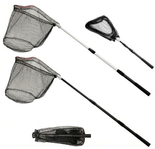 ZENFUN Fischernetz mit Teleskopstangengriff, Fischkescher mit stabilem, zusammenklappbarem Griff, zusammenklappbarer Nylon-Netz-Kescher für Salzwasser und Süßwasser, ausziehbar auf 130 cm (schwarz,