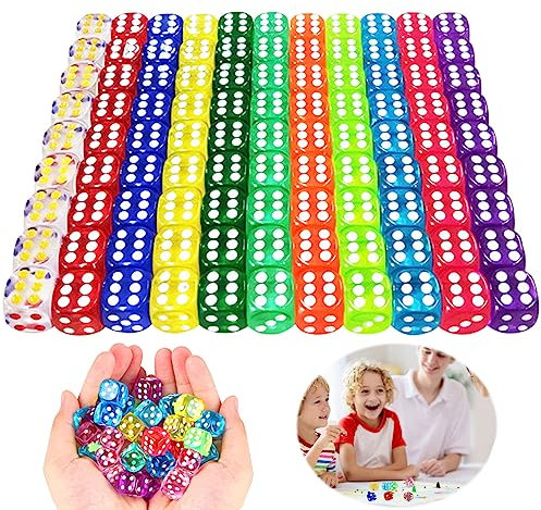 100 Stück Würfel Set, 12mm Transparent Würfel Set, Würfelspiele Tischspiele, Sechsseitiger Würfel, Polyedrisch Würfel Set, Farben Würfel für Kinder Erwachsener Party Zuhause Partyspiel Zubehör