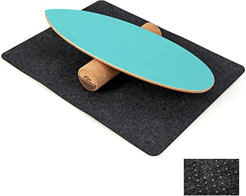 COSTWAY Planche d’Équilibre en Bois avec Rouleau et Tapis Antidérapant Charge 100 KG, Balance Board pour Entraînement de Skateboard Hockey Snowboard Surf (Bleu)