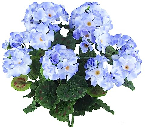 CISDUEO Künstliche Geranien für den Außenbereich, Seidenblumen, hellviolett, künstliche Geranien, Geranien für Blumen, Heimdekoration, Innenbereich, Garten, Terrasse, Friedhofsvase, Tischdekoration