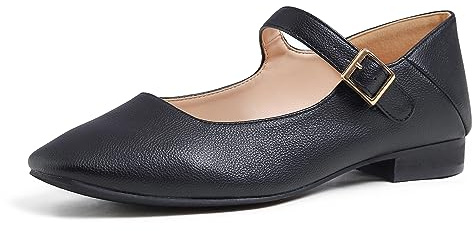 Feversole Dam Skor Med Fyrkantig Tå Och Mary Jane-Design，Lätt Spänne Med Fyrkantig Tå Och Låg Klack，Smyg På Platta Stövlar I Veganskt Läder, 41 EU