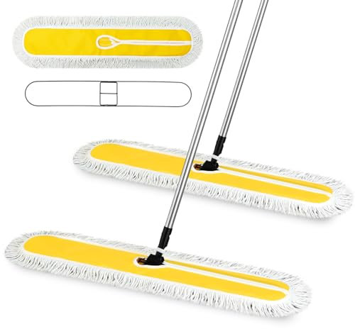 Suclain Paquete de 2 trapeadores de polvo comerciales y barredora de pisos, trapeador ajustable, fregona industrial, escoba con mango largo para limpieza de suelos y madera dura, azulejos, suelos de