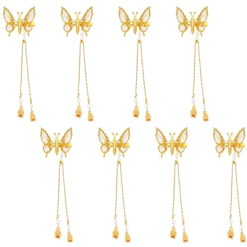 8 Stück Schmetterlings Quaste Haarspangen, IEMIEBSHA 3D Beweglich Glitzer Schnappen Haarnadeln, Metall niedlicher Clip für Mädchen Damen Haarnadel Hochzeit Kopfstücke Haarschmuck (Goldene)