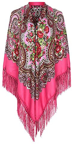 Halstuch mit traditionellem ukrainischem/polnischem/russischem Blumenmuster und Fransen Elegante Halstuch Schal