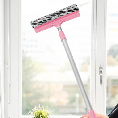 STOBAZA Window Cleaner Squeegee with Extendable Handle Dual-Sided Glass Scrubber for Home Bathroom Kitchen and Car Glass Cleaning