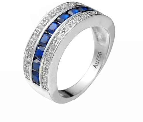 Epinki 18 Karat Au750 Weißgold Trauringe, Klassiker Eheringe mit 3 Reihen Labor Erstellt Saphir Blau, Moissanit Echt Goldschmuck, Gr.66 (21.0)