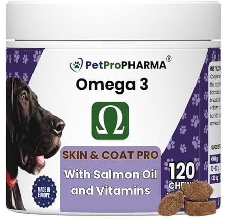 Integratore Pelle & Pelo per Cani e Gatti – Salmon Oil - Omega 3 e Omega 6 + Vitamina C & E + Lievito di Birra – Skin & Coat PRO Supplement per Pelo Lucido, Prurito, Allergie e Mantello Sano