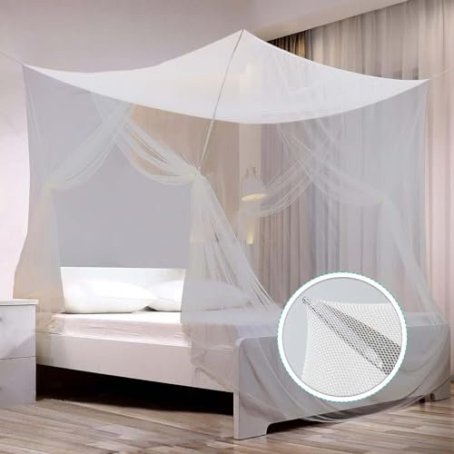 HOOPOE Moskitonetz Bett Reise,Moskitonetz Doppelbett und Einzel,Großes Moskitonetz Vorhang Betthimmel,Mückennetz Feinmaschiges für Zuhause und Camping 200x180x165cm Weiß
