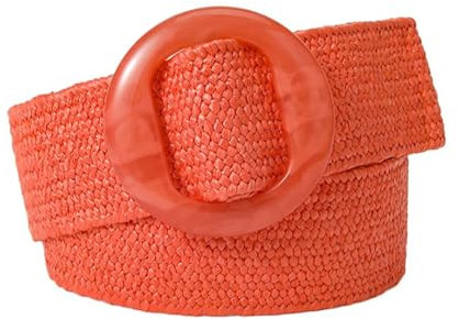 NALANY Geflochtener Elastischer Gürtel Für Damen, Unisex Stoffgürtel Stretchgürtel Dehnbarer Stroh Gewebt Guertel Runde Gürtelschnalle Für Jeans Hosen(90cm/35.4, Orange)