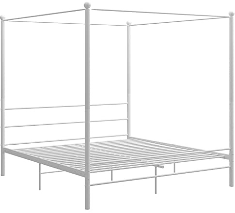 QZZCED Hotelbetten Schlafzimmer-Betten Tagesbett Luxus-Betten Himmelbett Weiß Metall 200x200 cm für Schlafzimmer, Hotels, Wohnungen