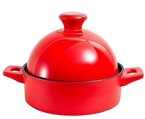 LVYUDS Cerámica Tajine Compatible con Gas Cocina 1,1 Cuarto en Forma de Cono Tapa Tajine Marroquí Especial Cazuela para Maceta de Barro Arroz Piedra Maceta Bibimbap Guiso(Color:Red)
