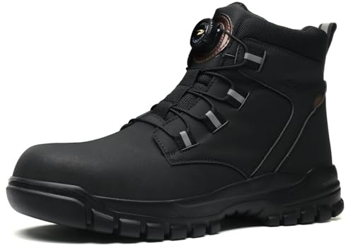 Scarpe Antinfortunistiche Uomo Donna Alte Scarpe da Lavoro Impermeabile Stivali da Lavoro Leggere Comode con Punta in Acciaio con Regolazione Rapida dei Lacci, Nero, EU 40