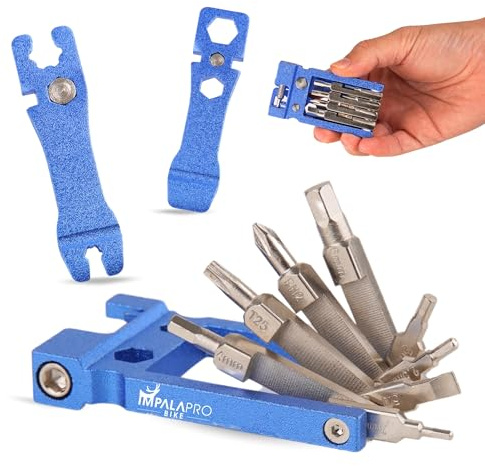 IMPALAPRO Multitool Bici 20 in 1 Compatto e Leggero (117,5g) in Acciaio Cromo-Vanadio (CRV) - Multitool MTB - Kit Attrezzi Bici - Kit Riparazione Bicicletta (Blu)