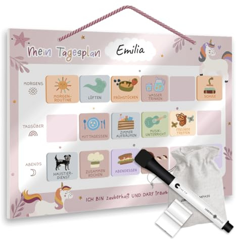Lebenskompass® Tagesplaner Kinder Rosa - Abwischbarer Tagesplaner mit Aufhängeband - Whiteboard-Tafel für Kinder zur Tagesstruktur und Selbstorganisation