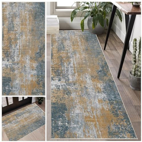Läufer Teppich Flur rutschfest Runner Teppich für Flur Küche Wohnzimmer Schlafzimmer rutschfest Waschbar Teppichläufer Küchenläufer Küchenteppich Fußmatte Lang Küchen Teppiche Läufer 90 x 120 cm