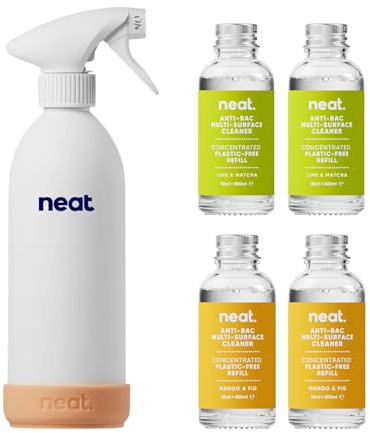 Neat Multi-Surface Cleaning Spray (+ 4 Refills) – All-Purpose, Antibacterial Kitchen Cleaner Spray for Home – Surface Cleaner and Kitchen Spray Cleaner Combo