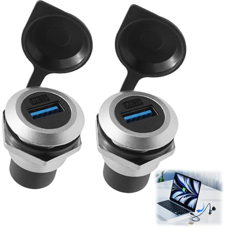 EuAcesry 2 Stück USB 3.0 für Panelsteckdose, Runder Konverter | Eingebauter Gewindebefestigungsadapter 5 Gbps USB3.0 Buchse, USB Auto Einbau