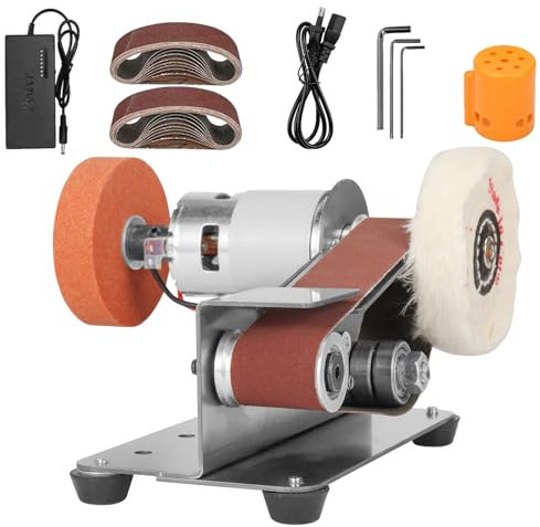 NuoDunco Elektrischer Bandschleifer, Klein Band Schleifmaschine 15 Grad Tischschleifer mit Festem Winkel, 7-Stufig Verstellbarer Polierer für Metall Holz DIY Handwerk, Werkzeug & Messerschärfen