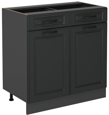 Vicco Küchenunterschrank R-Line, Anthrazit Landhaus, 80 cm | MDF-Front · Ohne Arbeitsplatte · Höhenverstellbare Füße · Metallgriffe · ✓ Leichter Zugriff