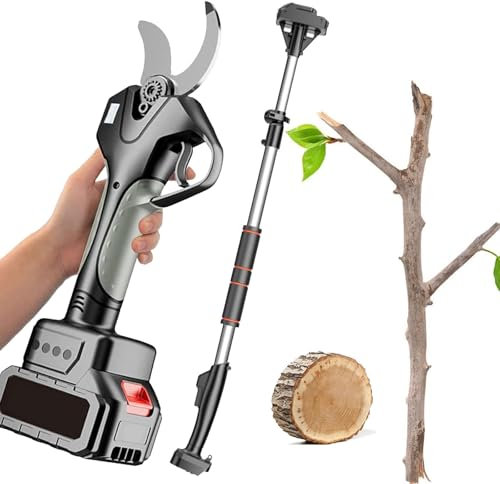 ZEEKYFOR Forbici da Giardino Elettriche e Cesoie da Potatura, Tagliabordi a Batteria al Litio da 21V e 4500mAh con Asta Telescopica per Giardinaggio,2 Battery