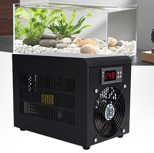 Enfriador de acuario de 1/4 HP, enfriador de agua de acuario de 60 L, enfriador de agua hidropónico de 16 galones, silencioso y fácil de instalar, para vida acuática, acuicultura y peces.