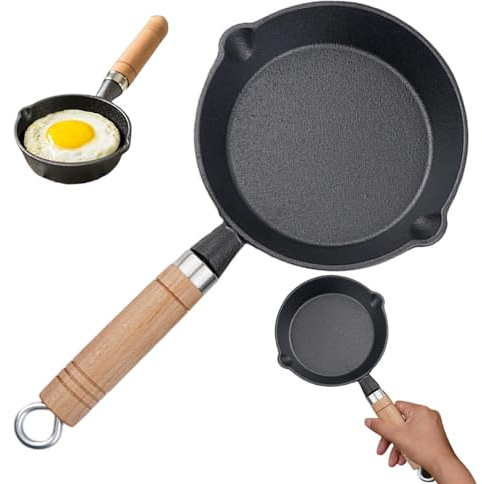 BEAHING Small Cast Iron Skillet, Mini Cast Iron Skillet, 6 Inch Round Non-Stick Mini Frying Pan with 2 Pouring Spout, for Stove Gas Induction Hob
