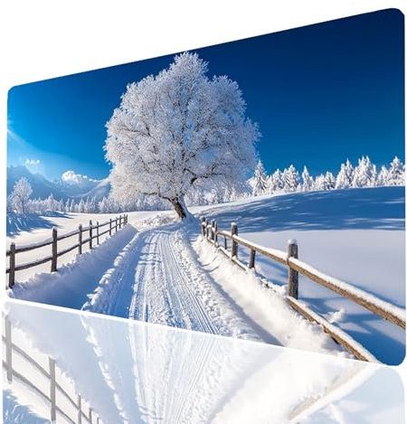 Tapis de Souris xxl 1600x800x3 mm Hiver Desk Mat PaysageTapis de Bureau Gaming Bords Cousus Design Durable et Imperméable avec Base en Caoutchouc Antidérapante pour Souris Sans Fil Clavier Model-09580