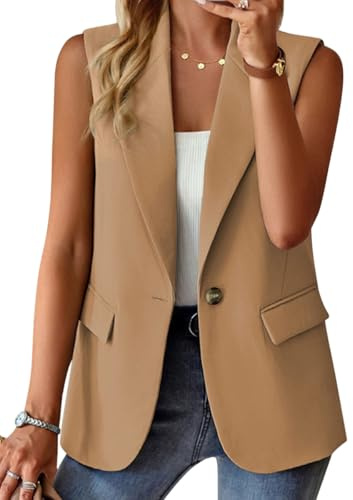 nicticsi Blazer Senza Maniche da Donna Tinta Unita Business Gilet con Bottone Singolo e Tasca Falsa Elegante Moda Scollo a V Gilets Casual
