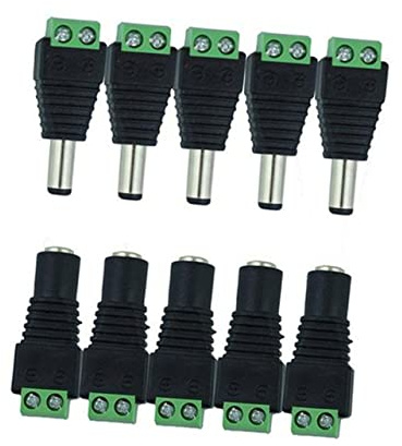 Sewroro 5pezzi Kit Connettori Dc Maschio e Femmina Per Cavi Alimentazione Adattatori Per Telecamere Cctv e Strisce Led Installazione Semplice Senza Crimpatura Supporto Per Collegamento