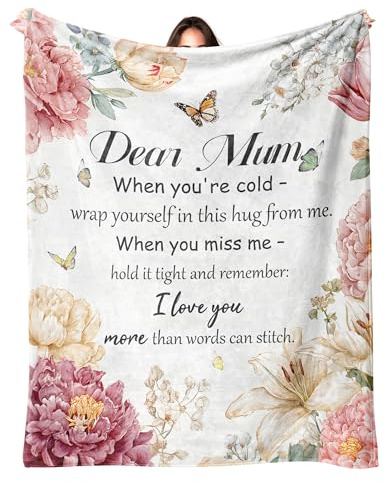 PUYTG Best Mum Ever Blanket for Mum from Daughter Son, Birthday, Christmas, Thanksgiving, Anniversary - Soft Flannel Throw Blanket 60 x 50 for Women, Grandma, New Mums (Flower)