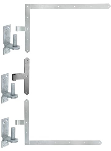 siwitec 600 x 1000 mm Tor-Winkelband-Set oben und unten mit 300 mm Mittelband und weiten Kloben, Ø20 mm, feuerverzinkt, Abschluss spitz, Ladenband mit Kloben, Türband, Torband, Winkelscharnier