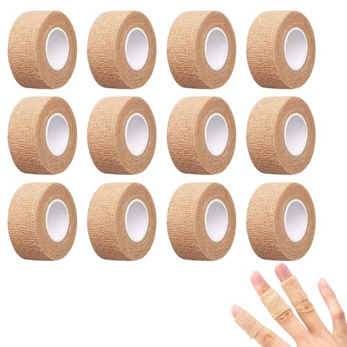 12 Stück Fingerpflaster,Fixierpflaster,Fingerpflaster Selbsthaftend,Selbstklebender Verband,Elastisches Selbstklebendes Fingerband,2,5 Cm Breit, Hautfarben,Für Handgelenk- Und Knöchelverstauchungen
