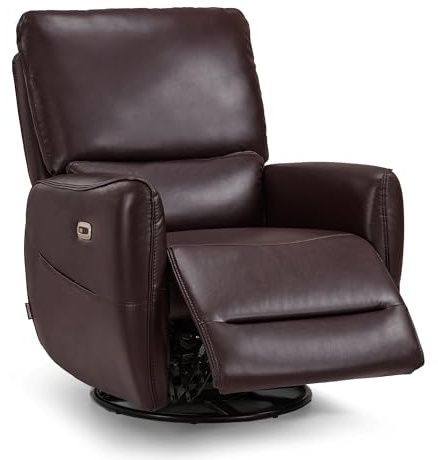 MCombo Electric Swivel Recliner Chair, Swivel Armchair with Lumbar Support,Faux Leather Rocking Power Recliner Nursery Chair for Living Room 6922(Dark Brown)