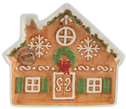 Kaemingk Weihnachtsteller Lebkuchenhaus 14x15cm Keramik - festlicher Weihnachtsteller für die Weihnachts- und Winterzeit - Tischdeko Plätzchenteller Weihnachten - Weihnachtsdeko Teller in Hausform