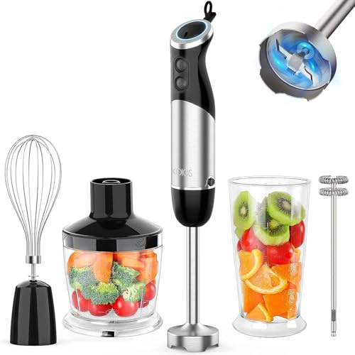 Upgraded Immersion Blender Handheld, 1000W 12-Speed 5 in 1 Hand Mixer Stick Blender with 304 Stainless Steel Blade,Food Processor,Beaker,Egg Whisk&Milk Frother,Non-BPA,Smoothies Purée Baby Food