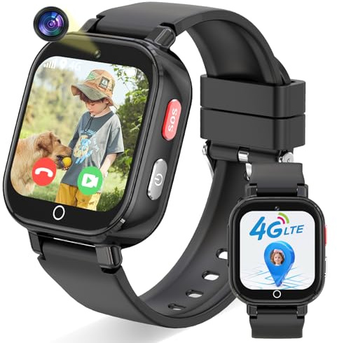 Ucani 4G Kids Smart Watch, Kids Phone Smartwatch GPS Tracker, SOS, Call, Voice & Video Chat, Class Mode, Alarm, Camera, Touch Screen WiFi Wrist Watch for 4-12 Boys Girls (A28-Black-UKLOC)