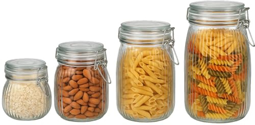 gouveo Juego de 4 tarros de 500-1500 ml con tapa abatible - Tarros con tapa abatible de alambre para cocina y hogar (BGMIXR)
